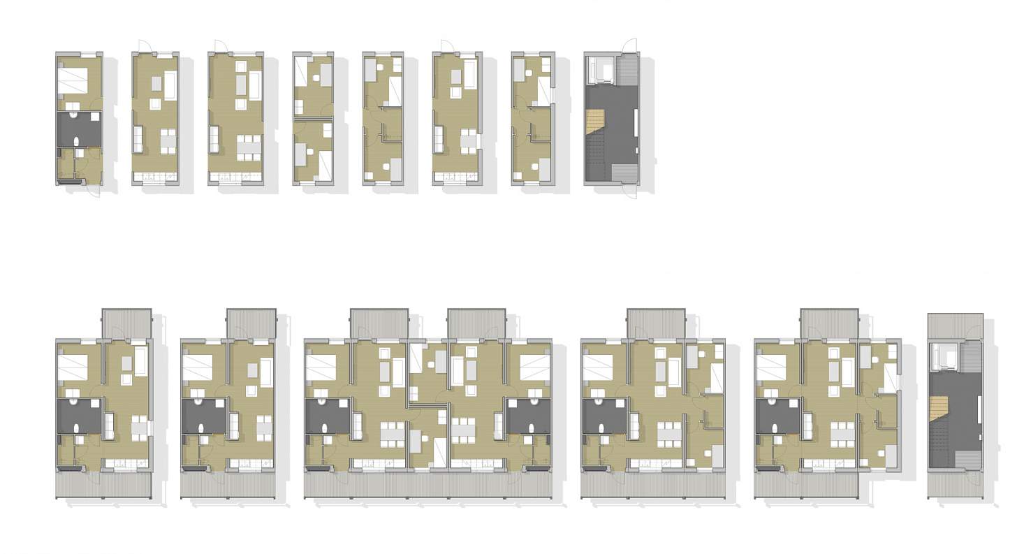 Flex systemet är uppbyggt av moduler som i olika kombinationer skapar lägenheter